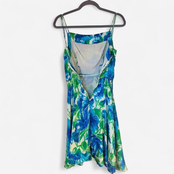 Vintage Handmade 50s Floral Green Blue Bubble Hem Spaghetti Strap Bow Midi Dress - Picture 4 of 8